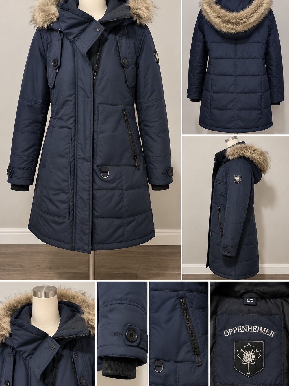 Women's Navy Faux-Fur Trim Puffer Parka